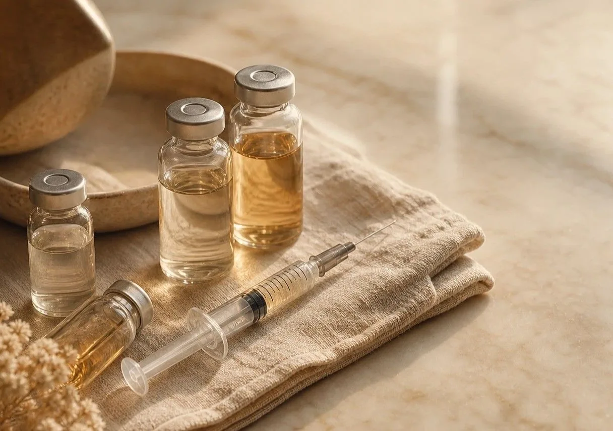 Nurse practitioner injecting Botox between a smiling patient's brows to soften frown lines at a Lake Havasu City medspa