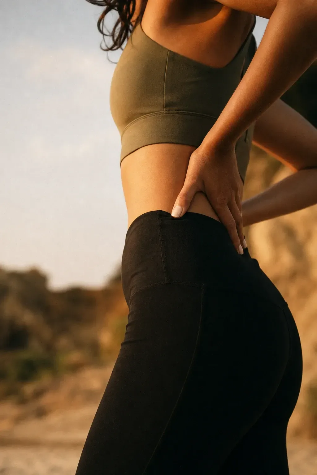 Warm desert toned visual representing the muscle, fat and skin quality goals behind body contouring care