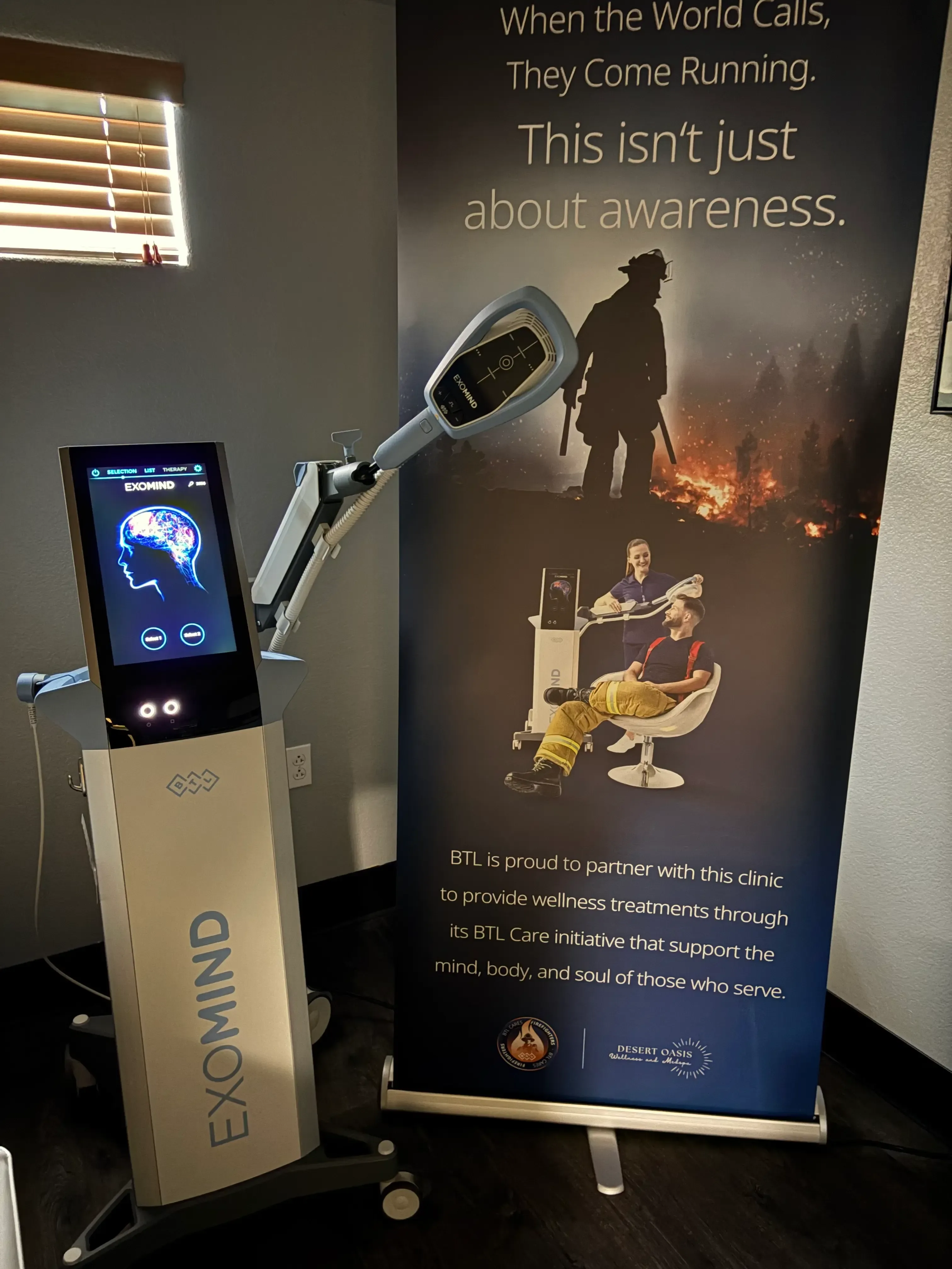 Exomind TMS therapy session in progress with the applicator positioned at Desert Oasis Wellness and Med Spa in Lake Havasu City