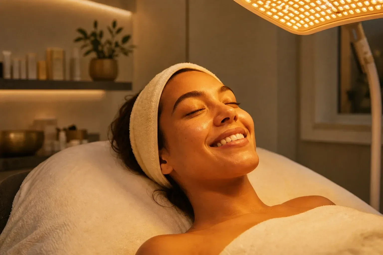 LED light therapy in Lake Havasu City delivered with a red and blue light panel at Desert Oasis Wellness and Med Spa
