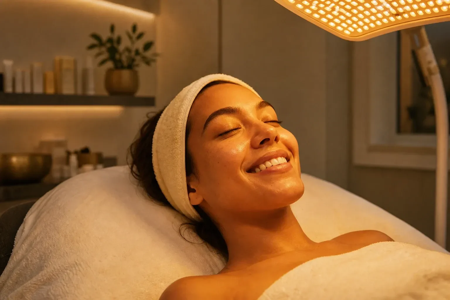LED light therapy in Lake Havasu City delivered with a red and blue light panel at Desert Oasis Wellness and Med Spa
